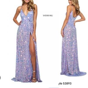 Sherri Hill Prom Dress, light purple, blue, pink, white, and silver sequins